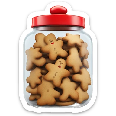 Realistic glass cookie jar with red lid full of gingerbread cookies isolated. sticker