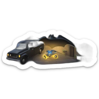 Generate an illustration of a nighttime scene in Gotham City, where Batman is battling a group of villains in a dark alley, while the Bat-signal shines in the sky. sticker