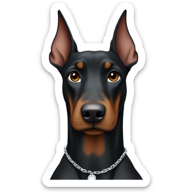 black female doberman dog with a silver chain around her neck and cropped ears sticker