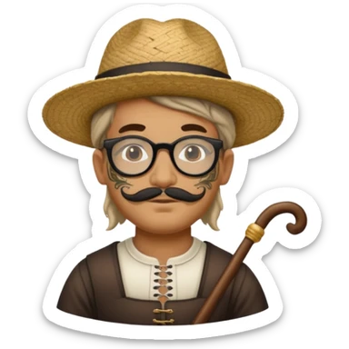 very tattoed face, normal glassess, fat venice gondolier with iconic hat and thick hair sticker