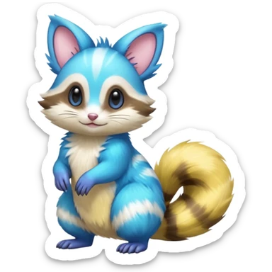 Realistic cute Neon-yellow and neon-cobalt-blue- and cyan-gradients Furret-Emolga-Genet-Cacomistl-hybrid-fusion (full body) sticker