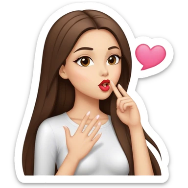 Sexy model girl with long straight brunette hair blowing kiss sticker