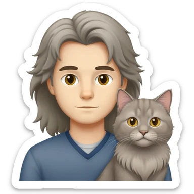 boy with a grey longhair cat and a British longhair golden cat sticker