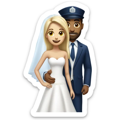 Puerto rican beard short hair with blue hat and navy blue suit getting Married with blond long hair girl with white  wedding dress  sticker