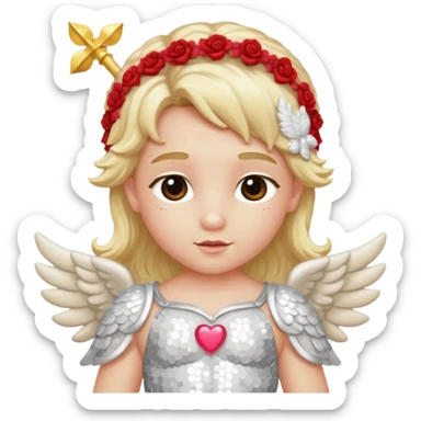 Cupid, God of Love from Gods and Goddesses with long blond hair, ivory sequin outfit sticker