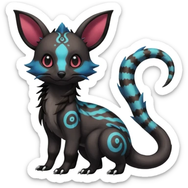  realistic cute epic aesthetic gothic colorful Salandit-Eevee-Civet-species-Fakemon-hybrid-creature, with markings, full body sticker