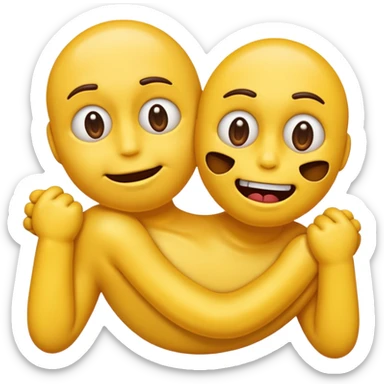 Normal yellow emoji but cross eyes with dead looking mouth with younger hanging out with arms chocking itself sticker