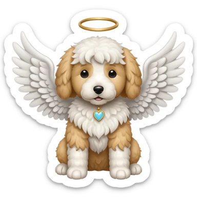 White Golden doodle dog with angel wings sticker