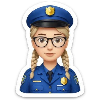 police officer woman with glasses, wearing uniform, braided hair sticker