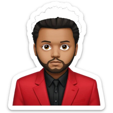 The Weeknd with black shirt, red suit jacket sticker