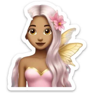 Beautiful, flower, fairy, pink, gold, silver, long hair, butterfly wings sticker