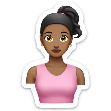 A brown girl with a black pony tail and pink everything  sticker