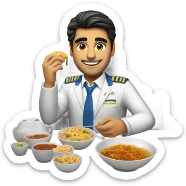 Male Persian Flight attendant eating Chinese food headed to china sticker
