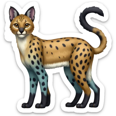 Colorful adorable shiny spectral soft smooth black gloomy dark dull melanistic Caracal-Cheetah-Serval-Snow-Leopard-Trico-Sergal-Vernid-fusion-hybrid-animal-creature, full body sticker