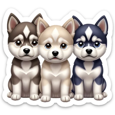 very sad three puppies 
huskies look pitifully sticker