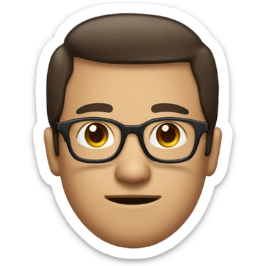 emoji with a rectangular glasses and a large square nose, dark brown hair with two symmetrical semicircles on both sides that pull back his forehead sticker