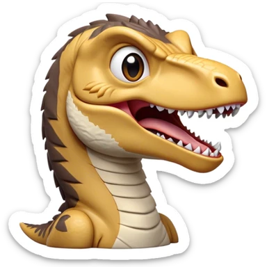 Cinematic Cute Yawning jurassic park Velociraptor Portrait Emoji, Head tilted slightly with a dramatic, wide-open yawn, showcasing a lean, powerful body with a relaxed snout and sleepy, half-closed eyes that hint at both ferocity and fatigue, Simplified yet irresistibly cute features, highly detailed, glowing with a soft, cozy prehistoric glow, high shine, relaxed yet expressive, stylized with a hint of whimsical ancient ease, soft glowing outline, capturing the essence of a drowsy yet endearing jurassic park Velociraptor that appears ready to stretch and yawn its way out of the screen! sticker