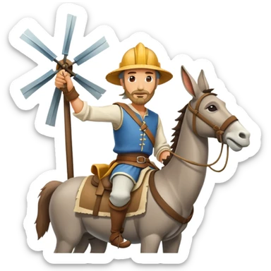 don quixote on the back of donkey hotay tilting at windmills sticker