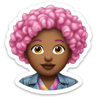 Plus size black woman with pink curly hair and a tie dye jacket  sticker