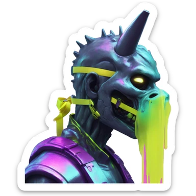 .Zombie_ Vaporwave black holographic dj oilslick zombie unicorn yellow caution tape sticker