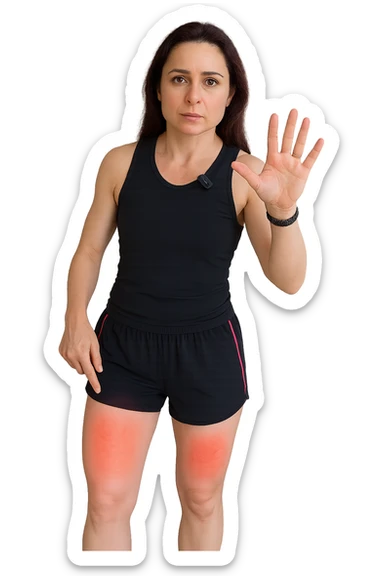 Donna con cellulite sulle cosce indica le cosce che sono infiammate di cellulite sticker