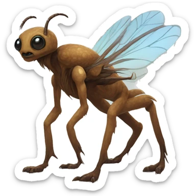 Brown furry alien beast with tendrils on its side, 4 clawed legs, and black eyes and insectoid wings and a long tail  sticker
