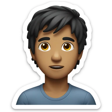 black haired boy indoors shrugging  sticker