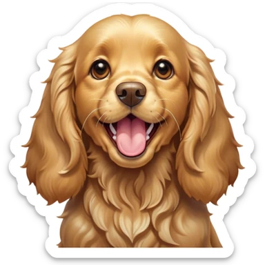 Cinematic Cute Yawning Gold Cocker Spaniel Portrait Emoji, Head tilted slightly with a dramatic, wide-open yawn, displaying a soft, shimmering golden coat and floppy ears, round brown eyes barely open in drowsy contentment, Simplified yet irresistibly adorable features, highly detailed, glowing with a soft, cozy glow, high shine, relaxed yet expressive, stylized with a touch of whimsy, bright and endearing, soft glowing outline, capturing the essence of a sleepy yet affectionate companion, so drowsy it feels like it could stretch out of the screen and curl up for a nap! sticker