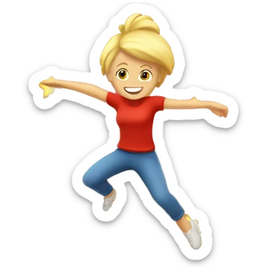 blonde person doing star jump in red tee sticker