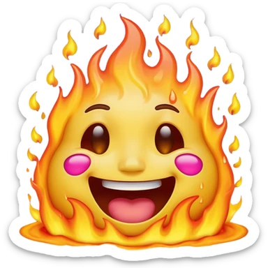 A high-resolution, surreal emoji face with a transparent background. The emoji is simultaneously laughing, crying, and melting while on fire.  sticker