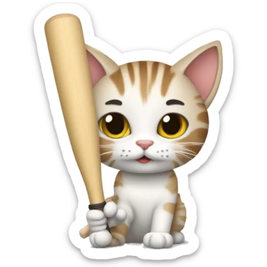 A cat with cricket bat  sticker