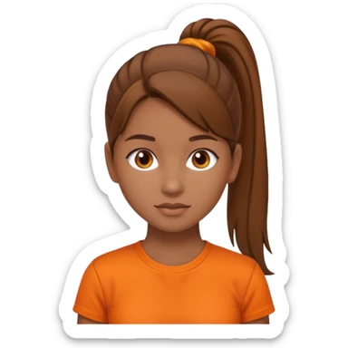 brown haird medium tone skin girl with ponytail and orange shirt sticker