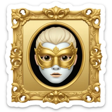 Spooky killer on mask on fancy mirror behind boy sticker