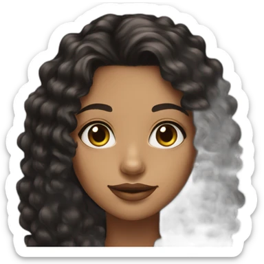 woman light brown skin long black curly hair with black cat sticker