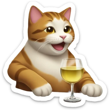 happy cat drinking wine by a lake  sticker