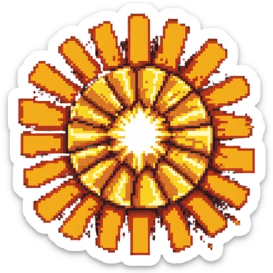 Center explosion tile for Bomberman game, circular blast with orange-yellow core transitioning to red edges, 64x64 sticker