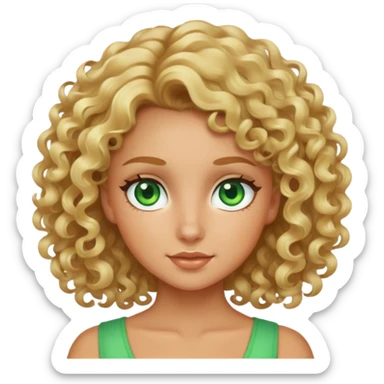 Tanned blonde curly hair girls with green eyes sticker