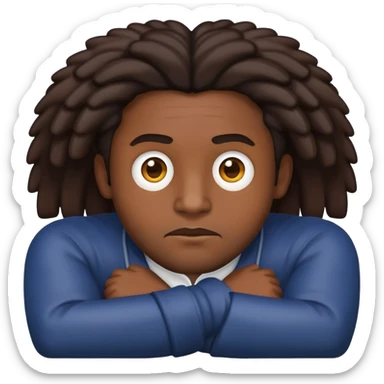 Dark brown skin man shrug emoji with locks sticker
