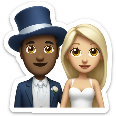 Puerto rican beard short hair with blue hat and navy blue suit getting Married with blond long hair girl with white  wedding dress  sticker