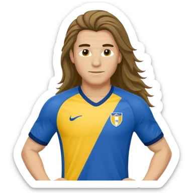 long haired soccer player blue yellow jersey sticker