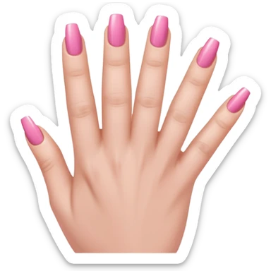  pink close-up of a hand with beautifully manicured nails, glossy pink nail polish, elegant nail shape, soft lighting and shadows, realistic style, sticker