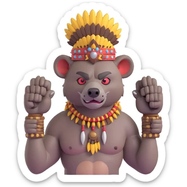 A native strong buff hyena with war bonnet flexing posing holding human head  sticker