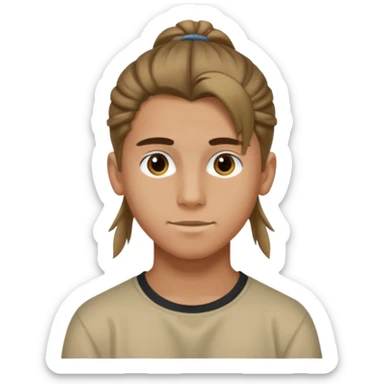 homme cheveux long attaché sans cheuveux dépanssant  16 ans, un peu bronzé sticker