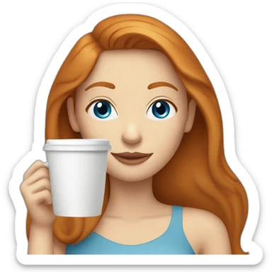 Ginger straight hair and blue eyes woman drinking a coffee sticker