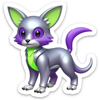 Futuristic cool shiny metallic alloy silver-grey purple neon-green white lime animal hybrid Fakemon full body sticker