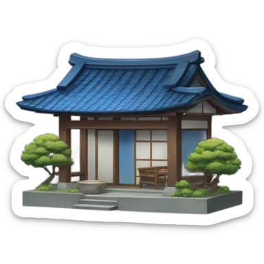 Small Japanese house with a blue tiled roof and a torii gate with blue tiles sticker