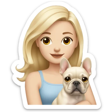 blonde girl with beige but whiter French bulldog puppy sticker
