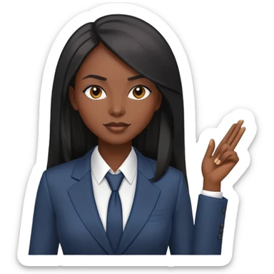 Confident African businesswoman with straight long black hair, sleek professional look, wearing power suit sticker