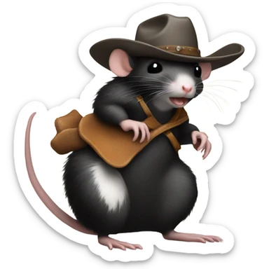 Rat wearing a cowboy hat riding a skunk sticker
