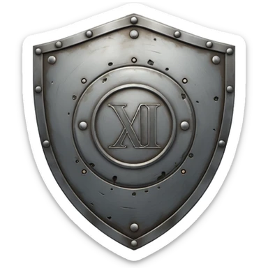 a steel shield with engraved roman numerals for zero—looks battle worn sticker